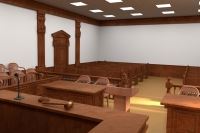 Inside of an empty courtroom